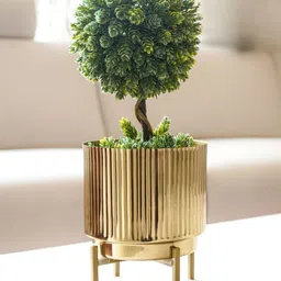 BEHOMA Fluted Metal Indoor Planters with Stands-36