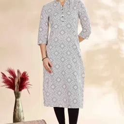Anouk White Geometric Printed Notch-Neck Straight Kurta-image-50