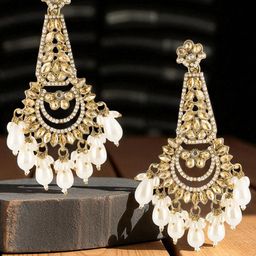 OOMPH Kundan Studded Contemporary Drop Earrings-image-77