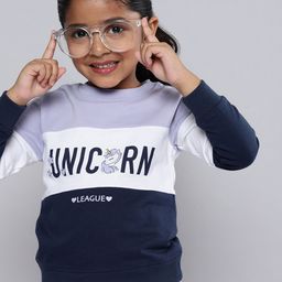 HERE&NOW Girls Purple & Navy Blue Printed Sweatshirt-image-28