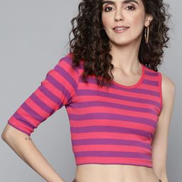 SASSAFRAS Fuchsia & Purple Striped One Sleeved Crop Top-picture-36