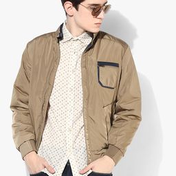 Khaki Solid Bomber Jacket-image-71