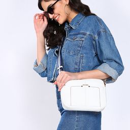 Sassora White Striped Leather Structured Sling Bag-3