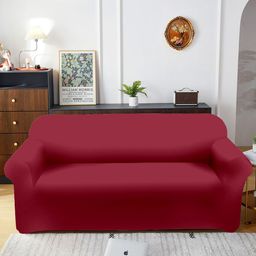 Aura Maroon Three Seater Sofa Cover With Arms-image-39