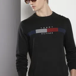 Tommy Hilfiger Pure Cotton Self Striped Embroidered Pullover Sweaters-image-1
