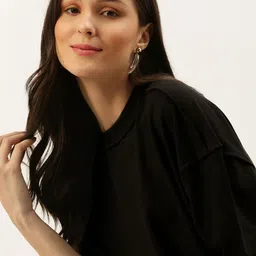FOREVER 21 Women Black Solid Extended Sleeves Top-image-8