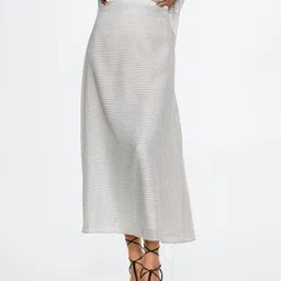 MANGO Women White & Black Striped Midi A-Line Skirt-picture-52