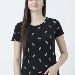 Huetrap Women Black Printed Round Neck T-shirt-picture-32
