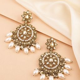 Peora Gold-Plated Crystals Circular Drop Earrings-image-13