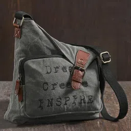 Mona B Grey Upcycled Canvas Printed Messenger Bag-27