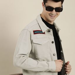 HERE&NOW Solid Denim Jacket with Patchwork Detail-picture-49