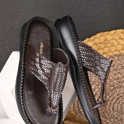 Azzaro Black Men Woven Design Comfort Sandals-image-70