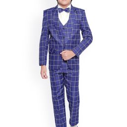 Jeetethnics Boys Navy Blue Checked 4 Piece Party Suit-picture-19