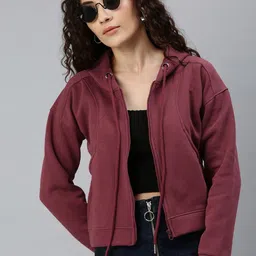 Campus Sutra Women Maroon Solid Hooded Sweatshirt-picture-11
