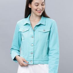 Tokyo Talkies Women Turquoise Blue Solid Denim Jacket-image-60