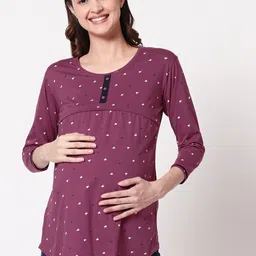 Zeyo Women Purple Printed Maternity & Feeding Pure Cotton Top-picture-54