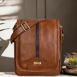 LOREM Tan Structured Sling Bag with Tasselled-18