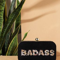 STREET 9 Black And Gold Embellished Clutch-55