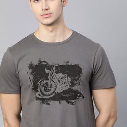 The Roadster Lifestyle Co Men Grey & Black Pure Cotton Biker Printed T-shirt-image-67