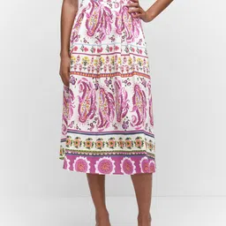 MANGO Floral Printed Pleated Detail A-Line Skirt-image-51