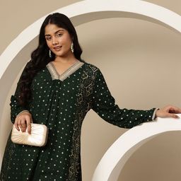 Sztori Plus Size Geometric Foil Print A-Line Kurta-1