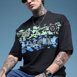 HERE&NOW Pure Cotton Abstract Printed Relaxed Fit T-shirt-image-29