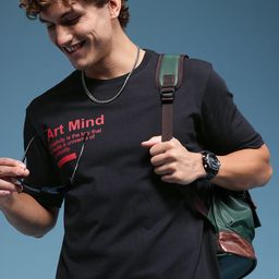 HERE&NOW Pure Cotton Typography Printed T-shirt-image-93