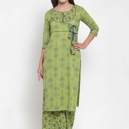 Indibelle Women Green & Blue Printed Straight Kurta-21