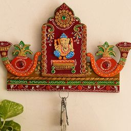 eCraftIndia Gold-Toned & Red Lord Ganesha with Shehnai Key Holder-15