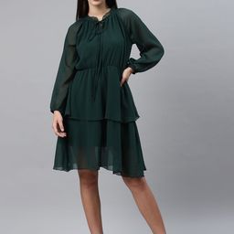 plusS Women Green Solid Layered A-Line Dress-image-17