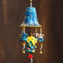 eCraftIndia Blue Handcrafted Decorative Lord Ganesha Wall Hanging Bells-58