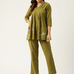 MISRI Floral Embroidered Pure Cotton Tunic With Trousers-picture-56