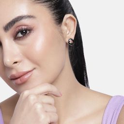 Estele Rose Gold-Plated Circular Enamelled Studs-9