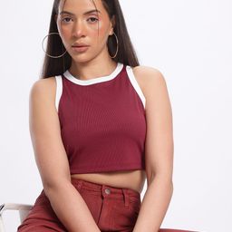 glitchez Edgy Twist Contrast Trim Crop Fitted Top-image-7