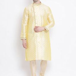 Sanwara Men Yellow Silk Woven Design Straight Kurta-image-98