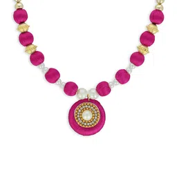 AKSHARA Girls Gold-Plated & Pink Alloy Kundan Handcrafted Necklace-image-20