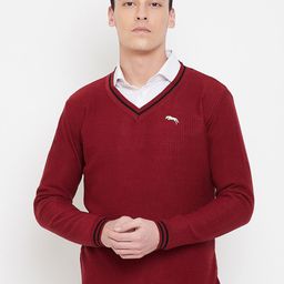 JUMP USA Men Red Ribbed Pullover-image-77