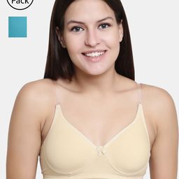 Floret Beige & Blue Solid Non-Wired Lightly Padded T-shirt Bra F20560-image-22