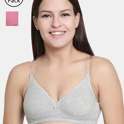 Floret Grey Melange & Pink Solid Non-Wired Lightly Padded T-shirt Bra F20560-image-23