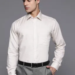 Raymond Men Cream-Coloured Pure Cotton Slim Fit Checked Formal Shirt-image-102