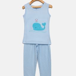 mackly Girls Blue Whale Girl Blue Printed Night suit-image-33