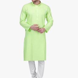 RAJUBHAI HARGOVINDAS Men Lime Green & White Woven Design Kurta with Pyjamas-42