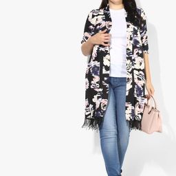 Qurvii Plus Size Black Printed Open Front Shrug-3