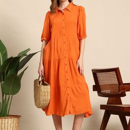 Mast & Harbour Puff Sleeve Tiered Shirt Maxi Dress-image-86
