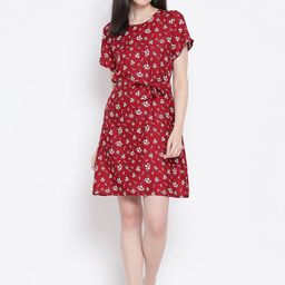 Clovia Women Red & White Floral Printed Nightdress-image-80