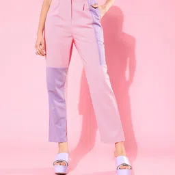 Athena Women Charming Purple Colourblocked Asymmetry Trousers-image-92