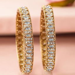 Rubans Set of 2 18K Mehandi Gold-Plated Bangles with Cubic Zirconia & White Stone Details-17