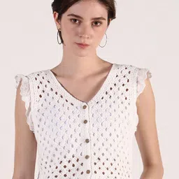 SHOWOFF Women Flutter Sleeve Crochet Crop Top-image-1