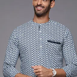 Indo Era Men Blue & White Pure Cotton Chevron Printed Kurta-image-68