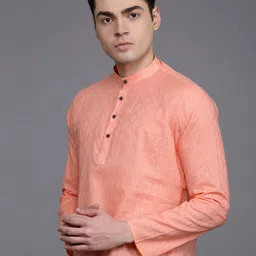 Manu Band Collar Woven Design Regular Kurta-image-77